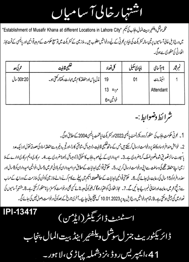 Punjab Bait ul Maal Jobs Advertisement